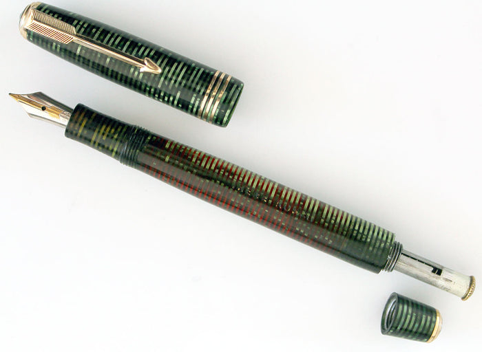 RESTORED 1936 PARKER EMERALD PEARL DOUBLE JEWEL VACUMATIC FOUNTAIN PEN SET