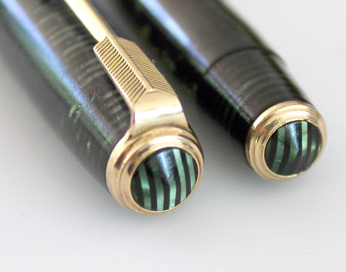 RESTORED 1936 PARKER EMERALD PEARL DOUBLE JEWEL VACUMATIC FOUNTAIN PEN SET