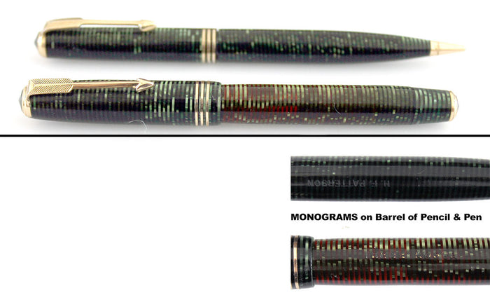 RESTORED 1936 PARKER EMERALD PEARL DOUBLE JEWEL VACUMATIC FOUNTAIN PEN SET