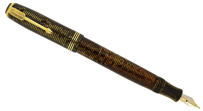 RESTORED 1936 PARKER GOLDEN PEARL DJ VACUMATIC FOUNTAIN PEN F - BBB+ FLEX NIB OFFERED BY ANTIQUE DIGGER