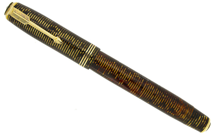 RESTORED 1936 PARKER GOLDEN PEARL DJ VACUMATIC FOUNTAIN PEN F - BBB+ FLEX NIB OFFERED BY ANTIQUE DIGGER