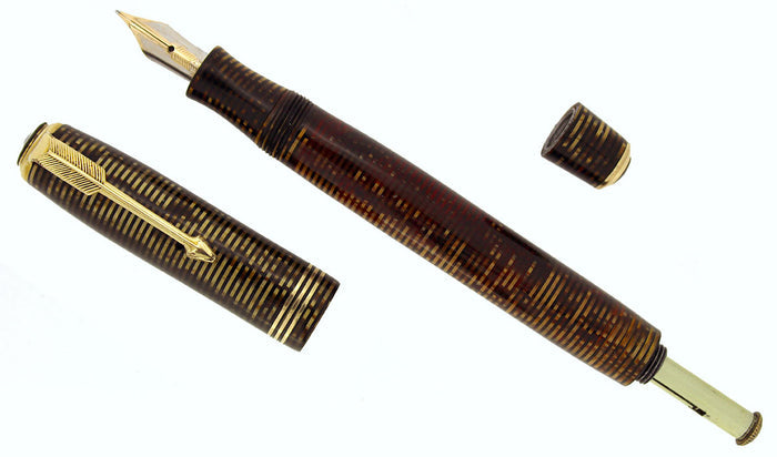 RESTORED 1936 PARKER GOLDEN PEARL DJ VACUMATIC FOUNTAIN PEN F - BBB+ FLEX NIB OFFERED BY ANTIQUE DIGGER
