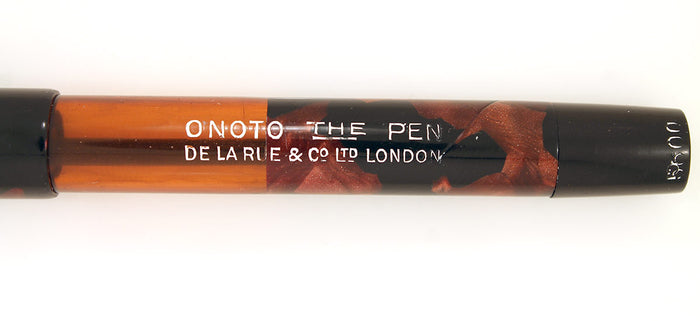 RESTORED 1938 ONOTO DE LA RUE RED MARBLED FOUNTAIN PEN PLUNGER FILLING UNIT WITH ORIGINAL BOX