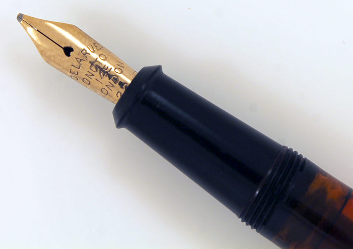 RESTORED 1938 ONOTO DE LA RUE RED MARBLED FOUNTAIN PEN PLUNGER FILLING UNIT WITH ORIGINAL BOX