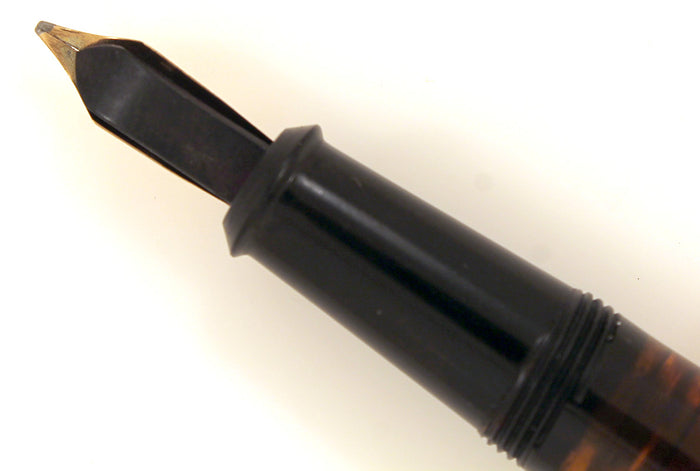 RESTORED 1938 ONOTO DE LA RUE RED MARBLED FOUNTAIN PEN PLUNGER FILLING UNIT WITH ORIGINAL BOX