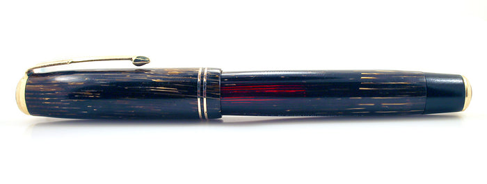 RESTORED 1938 PARKER GOLD BROWN DOUBLE JEWEL VACUMATIC SHADOW WAVE FOUNTAIN PEN  OFFERED BY ANTIQUE DIGGER