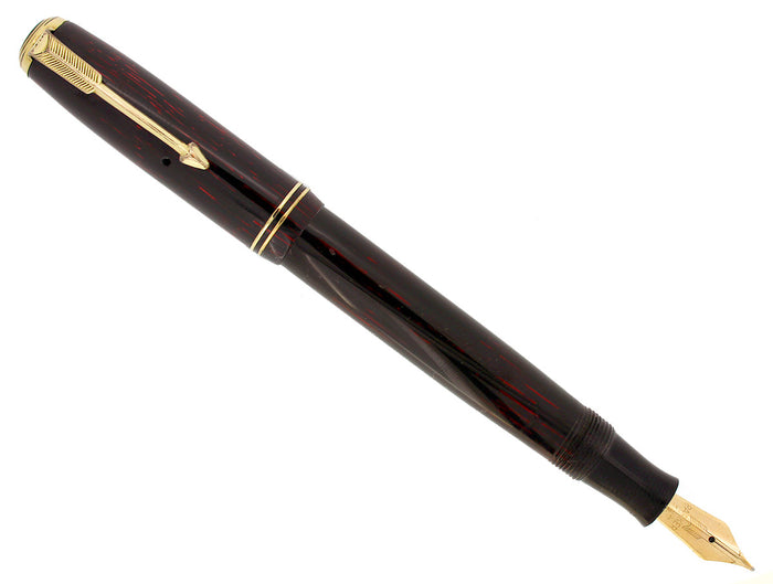 RESTORED 1938 PARKER JR BURGUNDY DOUBLE JEWEL VACUMATIC SHADOW WAVE FOUNTAIN PEN OFFERED BY ANTIQUE DIGGER