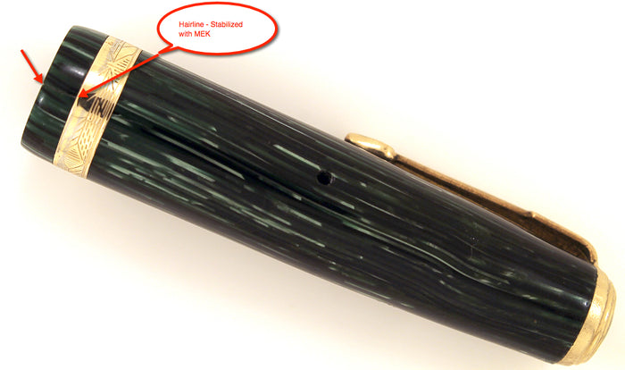 RESTORED 1939 PARKER EMERALD PEARL VACUMATIC SHADOW WAVE DEBUTANTE FOUNTAIN PEN W/ STAR CLIP