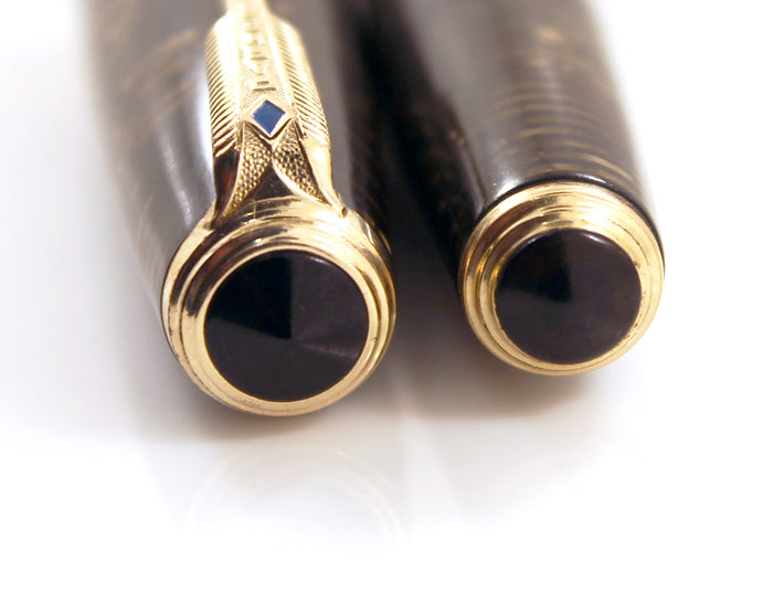 RESTORED 1940 PARKER GOLDEN PEARL DOUBLE JEWEL VACUMATIC MAJOR FOUNTAIN PEN WITH JEWELERS CAP BAND OFFER BY ANTIQUE DIGGER