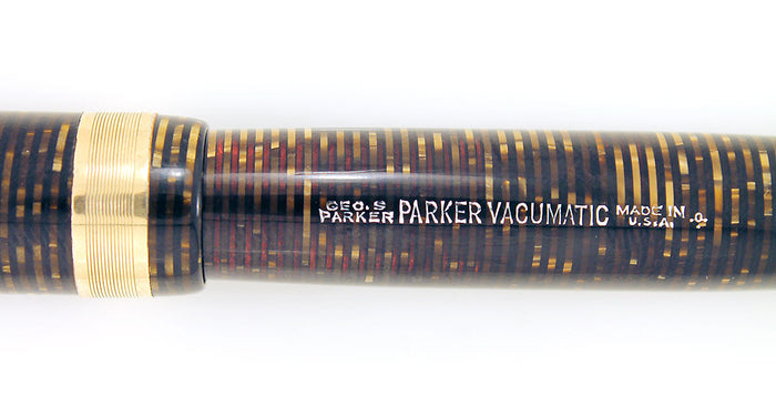 RESTORED 1940 PARKER GOLDEN PEARL DOUBLE JEWEL VACUMATIC MAJOR FOUNTAIN PEN WITH JEWELERS CAP BAND OFFER BY ANTIQUE DIGGER