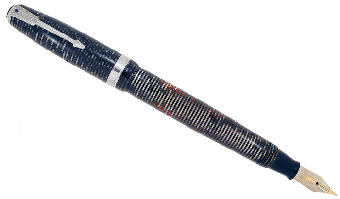 RESTORED 1940 PARKER VACUMATIC DOUBLE JEWEL FOUNTAIN PEN IN SILVER PEARL CELLULOID OFFERED BY ANTIQUE DIGGER