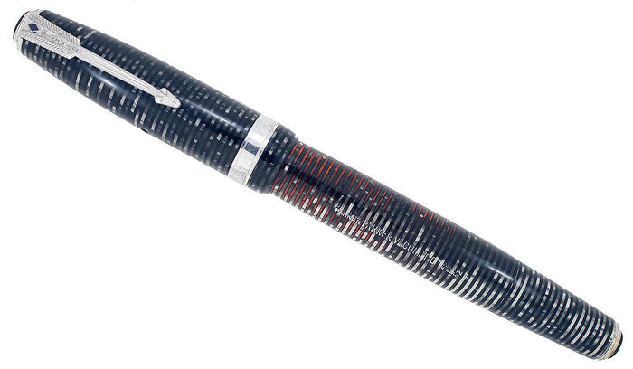 RESTORED 1940 PARKER VACUMATIC DOUBLE JEWEL FOUNTAIN PEN IN SILVER PEARL CELLULOID OFFERED BY ANTIQUE DIGGER