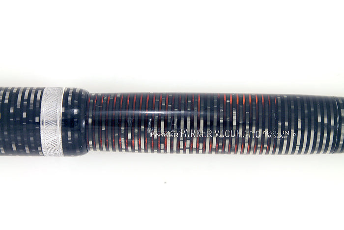 RESTORED 1940 PARKER VACUMATIC DOUBLE JEWEL FOUNTAIN PEN IN SILVER PEARL CELLULOID OFFERED BY ANTIQUE DIGGER