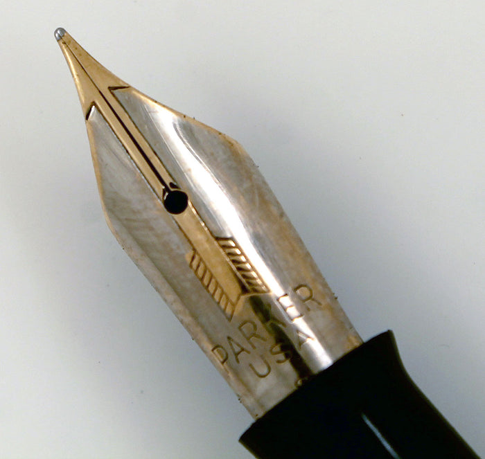 RESTORED 1940 PARKER VACUMATIC DOUBLE JEWEL FOUNTAIN PEN IN SILVER PEARL CELLULOID OFFERED BY ANTIQUE DIGGER