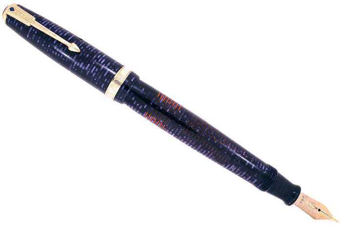 RESTORED 1941 PARKER AZURE PEARL DOUBLE JEWEL VACUMATIC FOUNTAIN PEN SET IN ORIGINAL BOX OFFERED BY ANTIQUE DIGGER
