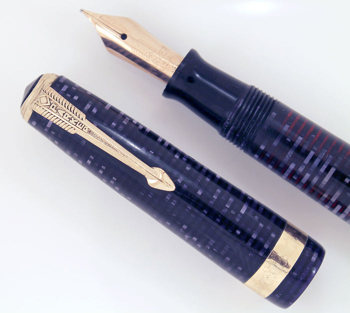 RESTORED 1941 PARKER AZURE PEARL VACUMATIC DEBUTANTE DOUBLE JEWEL FOUNTAIN PEN