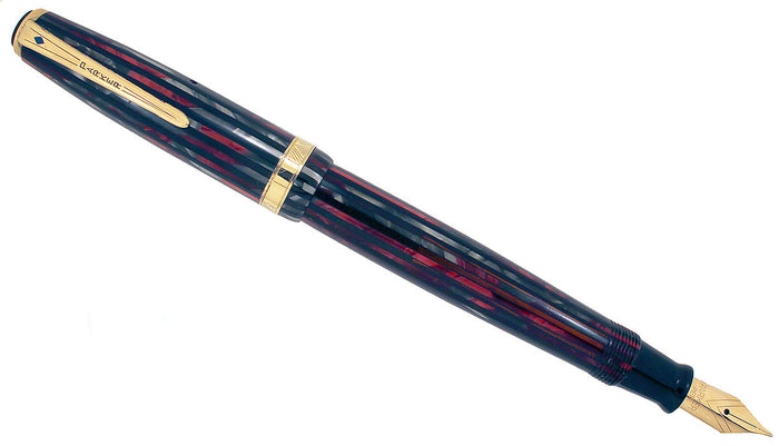 RESTORED 1943 PARKER DUOFOLD SENIOR DUSTY ROSE CELLULOID FOUNTAIN PEN V NIB OFFERED BY ANTIQUE DIGGER