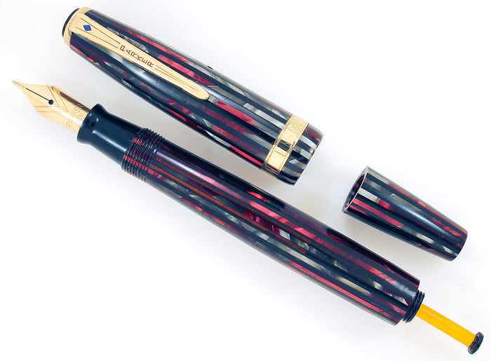 RESTORED 1943 PARKER DUOFOLD SENIOR DUSTY ROSE CELLULOID FOUNTAIN PEN V NIB OFFERED BY ANTIQUE DIGGER