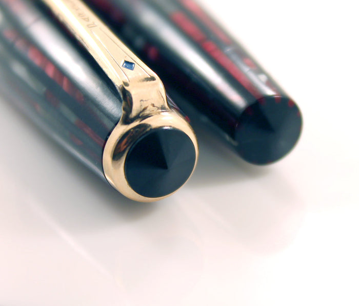 RESTORED 1943 PARKER DUOFOLD SENIOR DUSTY ROSE CELLULOID FOUNTAIN PEN V NIB OFFERED BY ANTIQUE DIGGER