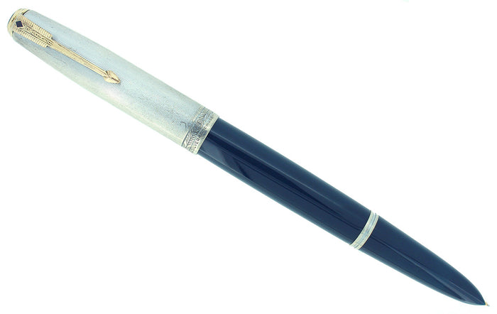 RESTORED 1944 PARKER 51 CEDAR BLUE VACUMATIC FOUNTAIN PEN STERLING CAP RESTORED OFFERED BY ANTIQUE DIGGER