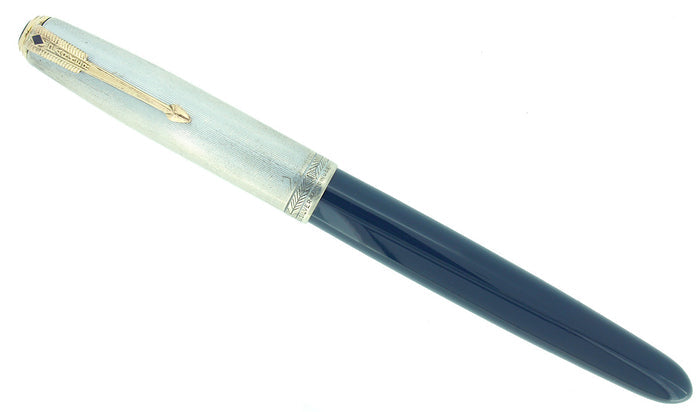 RESTORED 1944 PARKER 51 CEDAR BLUE VACUMATIC FOUNTAIN PEN STERLING CAP RESTORED OFFERED BY ANTIQUE DIGGER