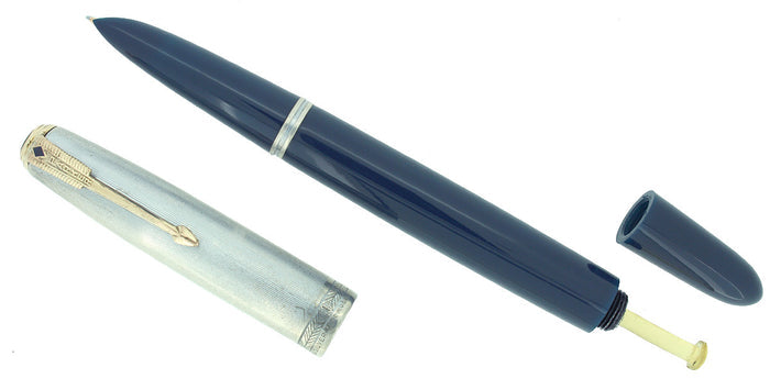 RESTORED 1944 PARKER 51 CEDAR BLUE VACUMATIC FOUNTAIN PEN STERLING CAP RESTORED OFFERED BY ANTIQUE DIGGER