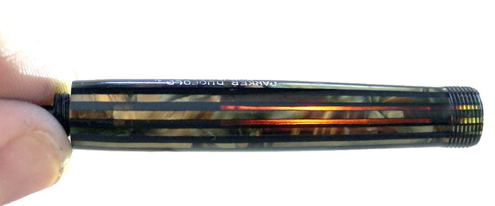 RESTORED 1944 PARKER DUOFOLD SENIOR FOUNTAIN PEN IN THE GREEN GOLD CELLULOID WITH V NIB OFFERED BY ANTIQUE DIGGER