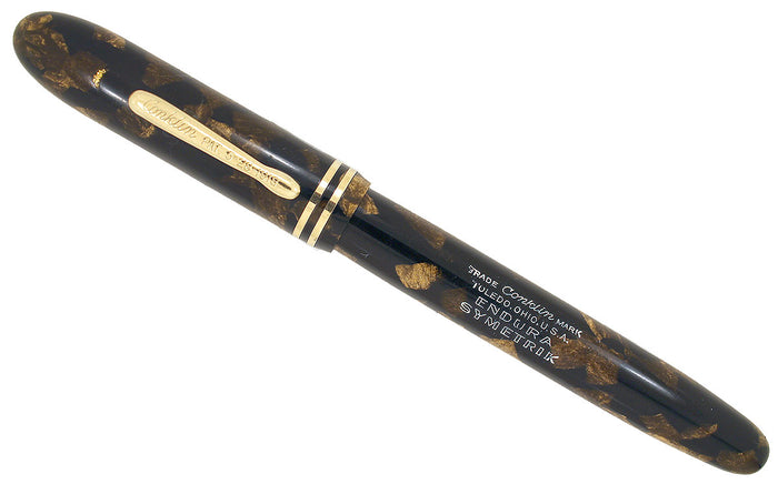 RESTORED CIRCA 1930 CONKLIN ENDURA SYMETRIK BRONZE & BLACK CELLULOID FOUNTAIN PEN OFFERED BY ANTIQUE DIGGER