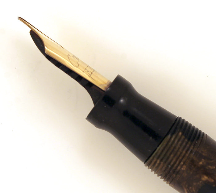 RESTORED CIRCA 1930 CONKLIN ENDURA SYMETRIK BRONZE & BLACK CELLULOID FOUNTAIN PEN OFFERED BY ANTIQUE DIGGER