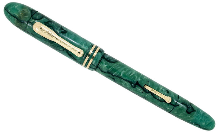RESTORED CIRCA 1930 CONKLIN ENDURA SYMETRIK JADE & BLACK VEIN FOUNTAIN PEN OFFERED BY ANTIQUE DIGGER