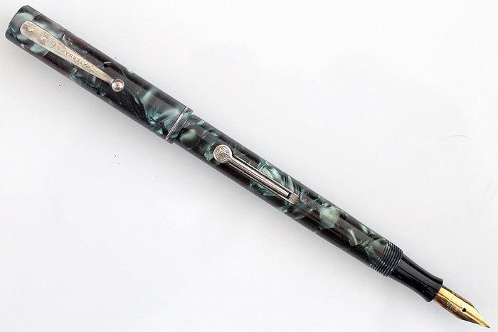 RESTORED WATERMAN'S 32 1/2 FOUNTAIN PEN IN BLUE-GREEN QUARTZ WITH F to BBB FLEXIBLE NIB MADE IN CANADA