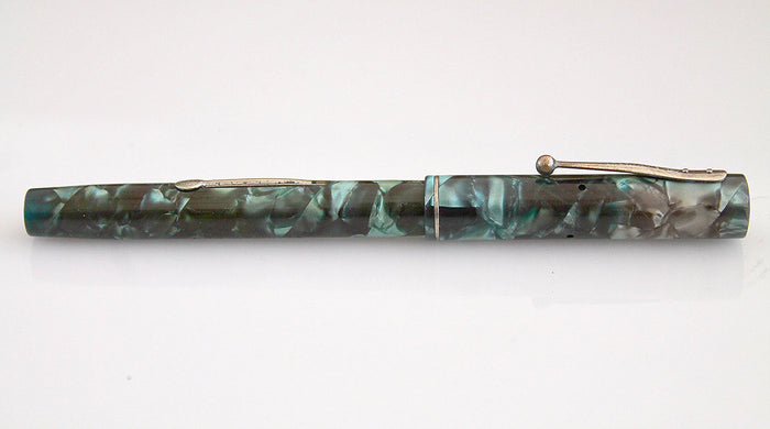 RESTORED WATERMAN'S 32 1/2 FOUNTAIN PEN IN BLUE-GREEN QUARTZ WITH F to BBB FLEXIBLE NIB MADE IN CANADA
