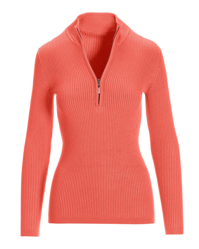 Ribbed Half Zip Up Sweater Deep Sea Coral