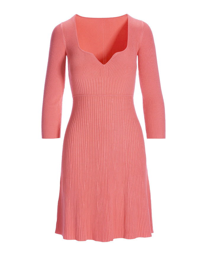 Ribbed Notch Front FIt and Flare Dress Flamingo Pink