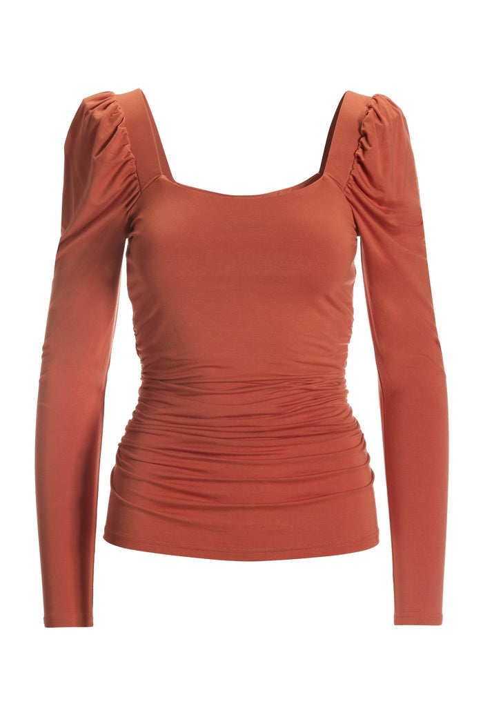 Ruched Square Neck Puff Sleeve Peach Nectar
