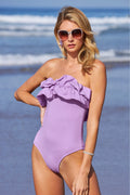 Ruffle Strapless One Piece Swimsuit Lilac