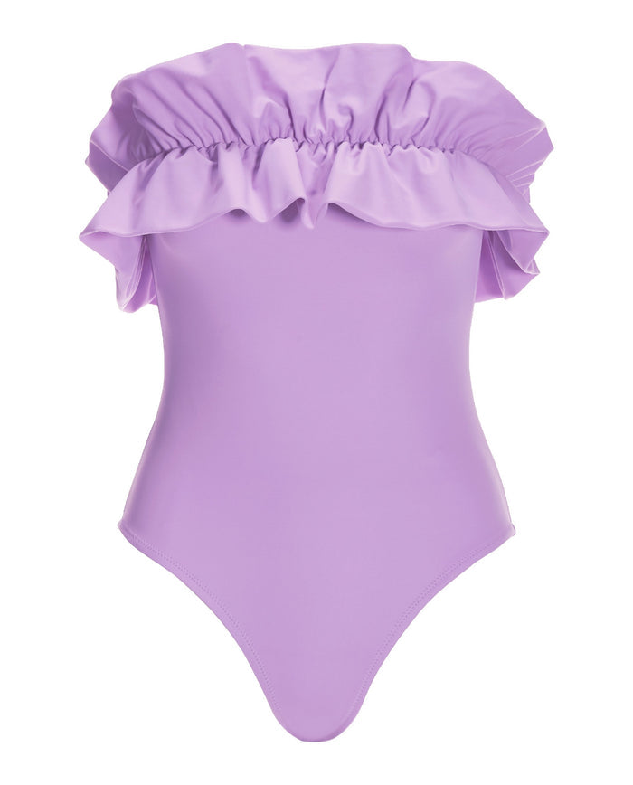Ruffle Strapless One Piece Swimsuit Lilac