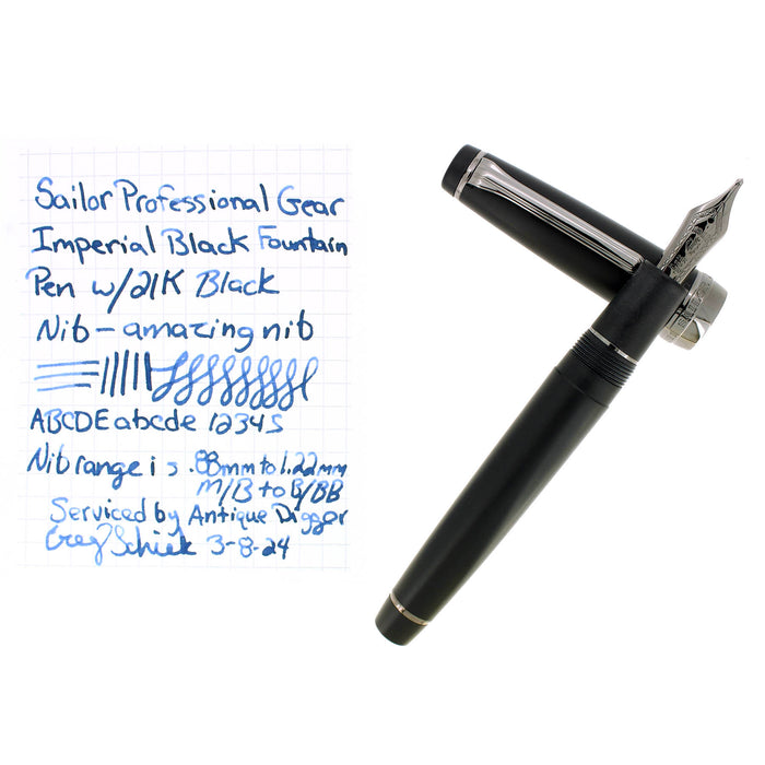 SAILOR IMPERIAL BLACK PROFESSIONAL GEAR W/21K ZOOM NIB FOUNTAIN PEN OFFERED BY ANTIQUE DIGGER