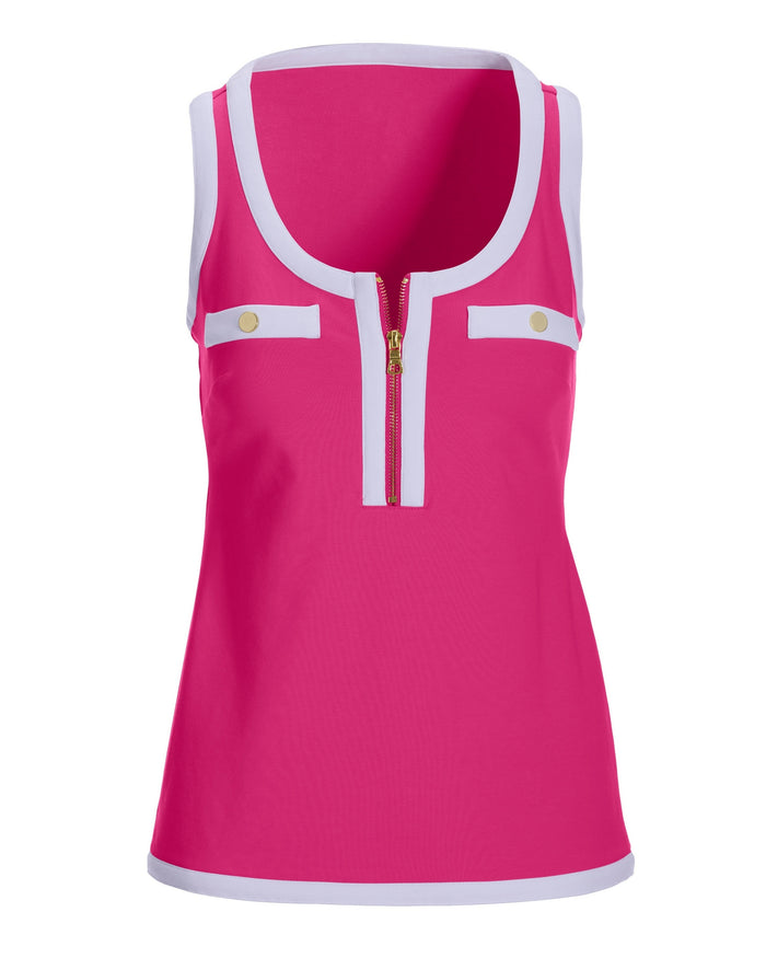 Scoop-Neck Color Block Zip Top Pink