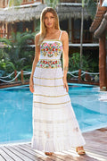 Sequin and Embroidered Lace Inset Maxi White Multi