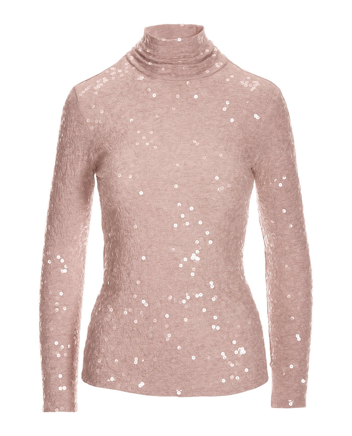 Sequin Knit Turtleneck Top Mauve