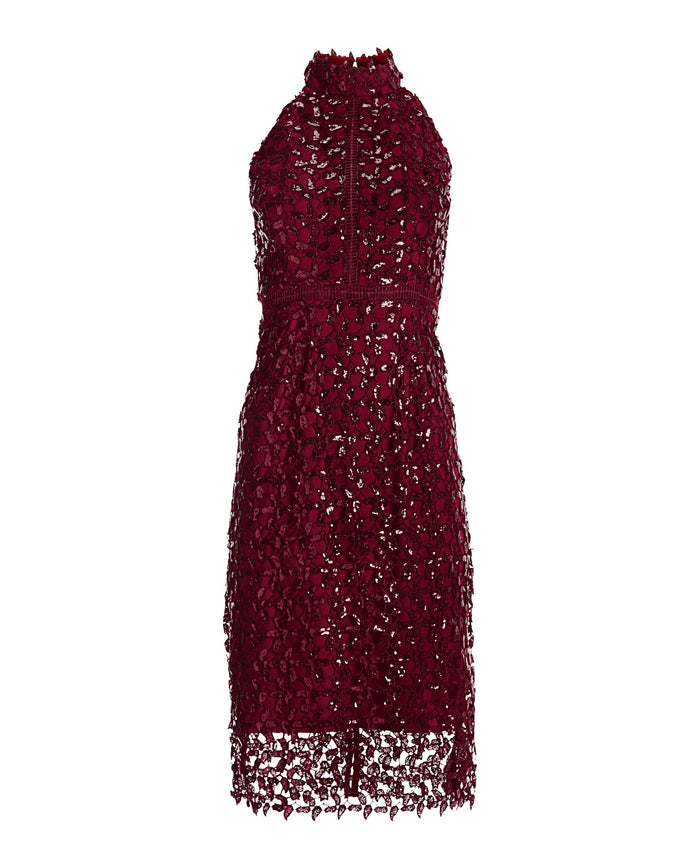 Sequin Lace High Mock Neck Sheath Dress French Kiss