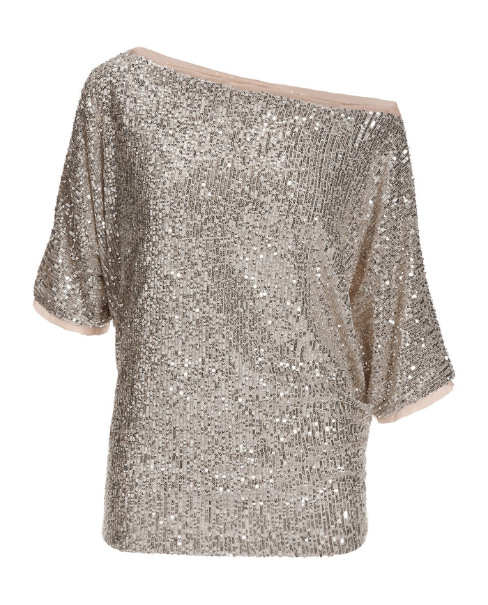 Sequin Slouchy Knit Top Champagne