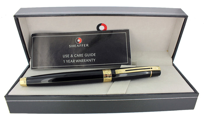 SHEAFFER 300 BLACK W/GOLD TRIM FINE NIB FOUNTAIN PEN MINT NEVER INKED IN BOX OFFERED BY ANTIQUE DIGGER