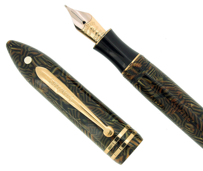 SHEAFFER BALANCE II TIGER EYE FOUNTAIN PEN 18K MED NIB NEVER INKED MINT IN BOX OFFERED BY ANTIQUE DIGGER