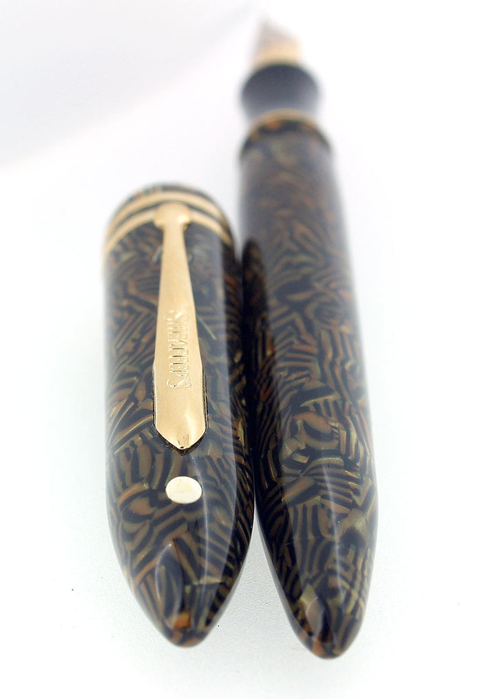 SHEAFFER BALANCE II TIGER EYE FOUNTAIN PEN 18K MED NIB NEVER INKED MINT IN BOX OFFERED BY ANTIQUE DIGGER