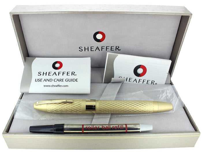 SHEAFFER LEGACY 2 KING'S GOLD DIAMOND PATTERN W/ 23K GOLD TRIM ROLLERBALL PEN UNUSED OFFERED BY ANTIQUE DIGGER