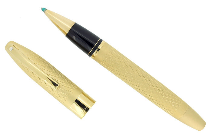 SHEAFFER LEGACY 2 KING'S GOLD DIAMOND PATTERN W/ 23K GOLD TRIM ROLLERBALL PEN UNUSED OFFERED BY ANTIQUE DIGGER