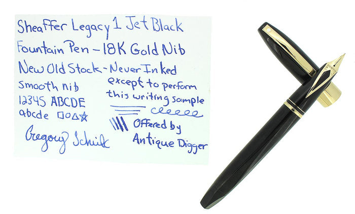 SHEAFFER LEGACY BLACK & GOLD FOUNTAIN PEN NEW OLD STOCK 18K MEDIUM NIB OFFERED BY ANTIQUE DIGGER