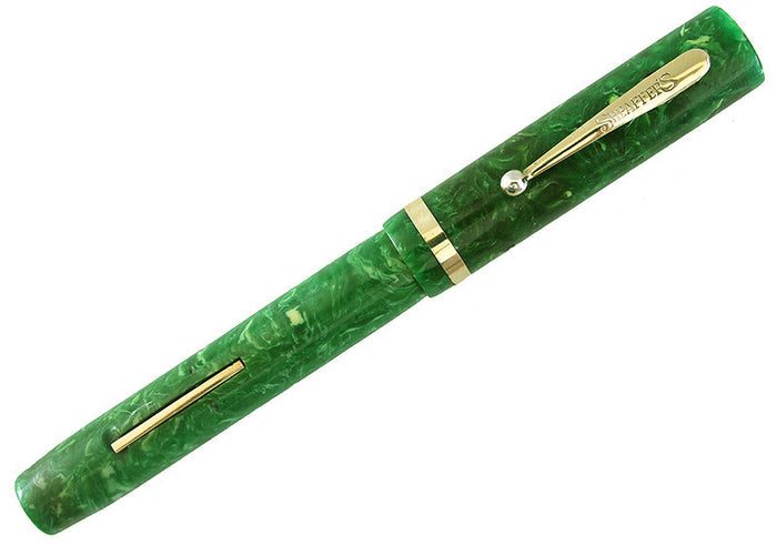 SHEAFFER OVERSIZED FLAT TOP JADE GREEN CELLULOID FOUNTAIN PEN